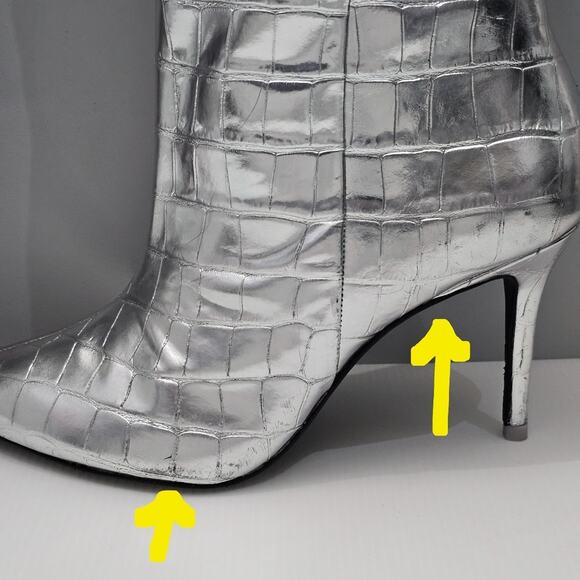 Black Suede Studio Tory Knee High Boot EU 38 Metallic Silver Croc Embossed Heel - Picture 3 of 16